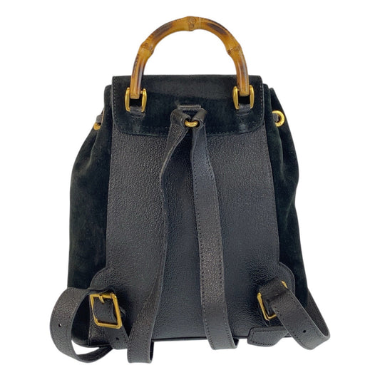 GUCCI Backpack 003 1705 0030 Suede Black GoldMetal Backpack Backpack Bamboo Women Used Authentic