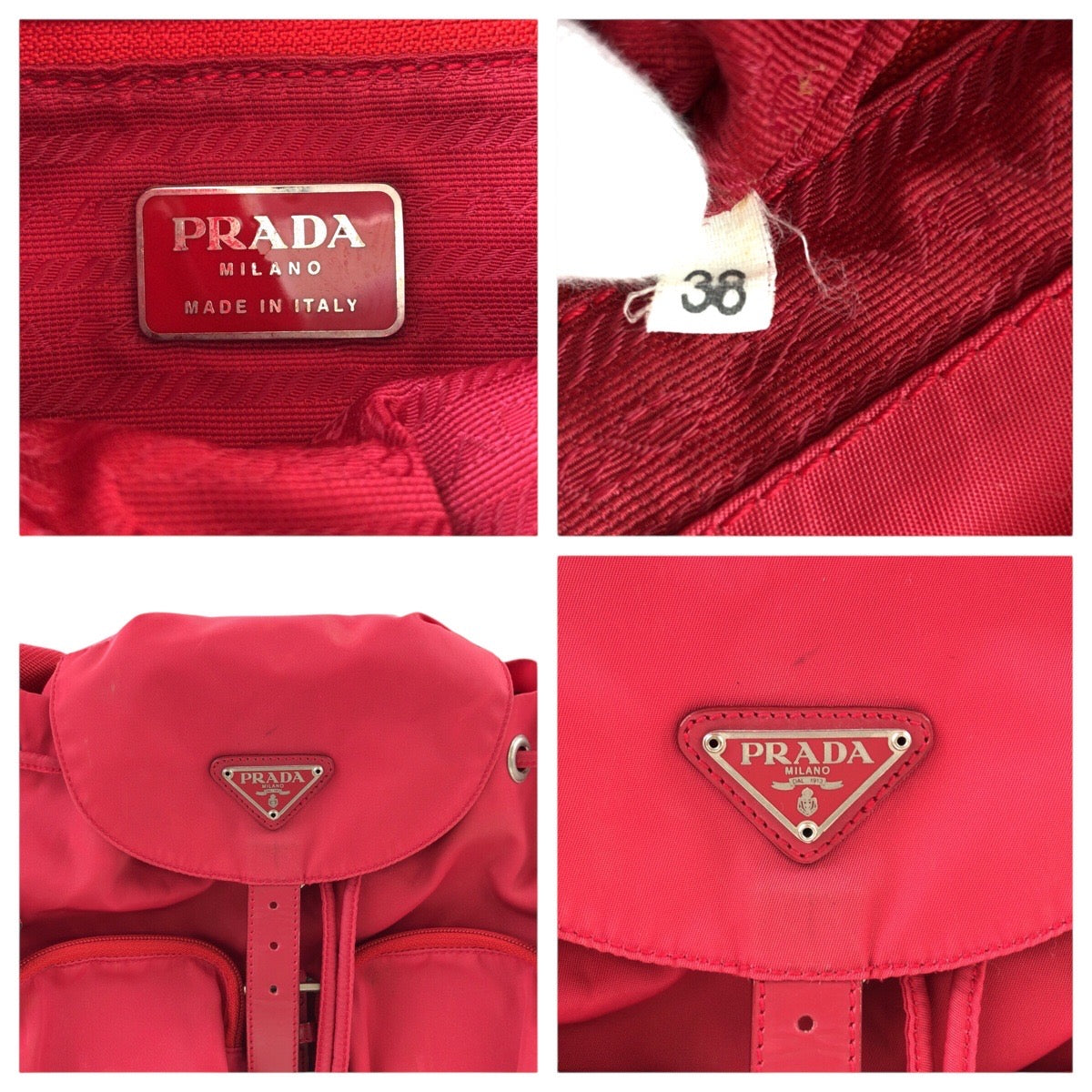 PRADA Backpack Nylon, Leather Red Backpacks & Daypacks Backpacks Test Triangle With logo Women Used Authentic