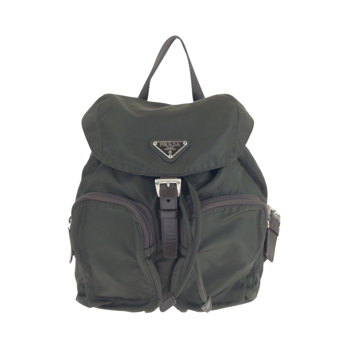 PRADA Backpack Nylon green Backpack Backpack Test Triangle With logo Women Used Authentic