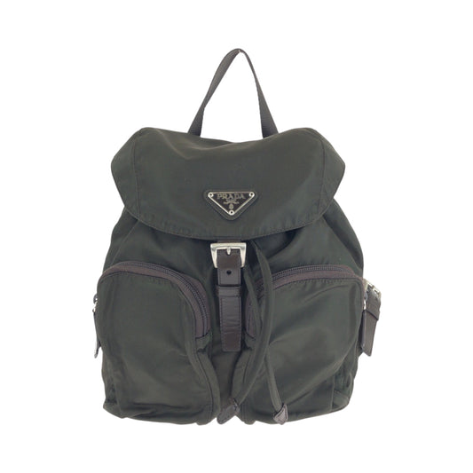PRADA Backpack Nylon green Backpack Backpack Test Triangle With logo Women Used Authentic
