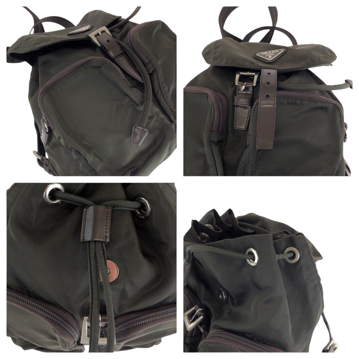 PRADA Backpack Nylon green Backpack Backpack Test Triangle With logo Women Used Authentic