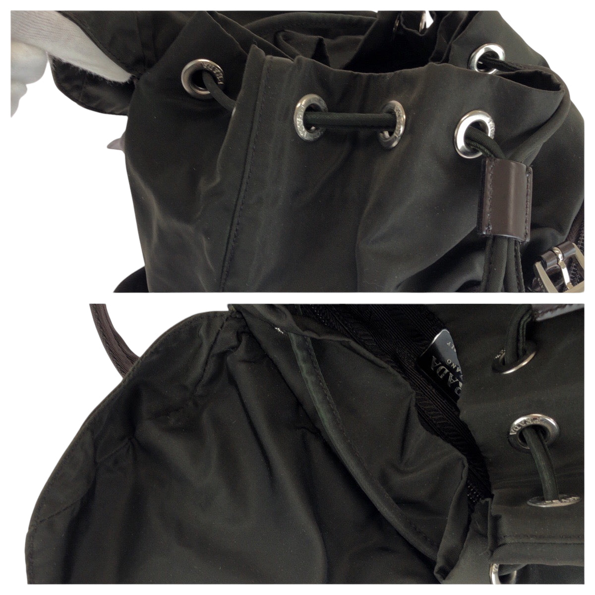 PRADA Backpack Nylon green Backpack Backpack Test Triangle With logo Women Used Authentic