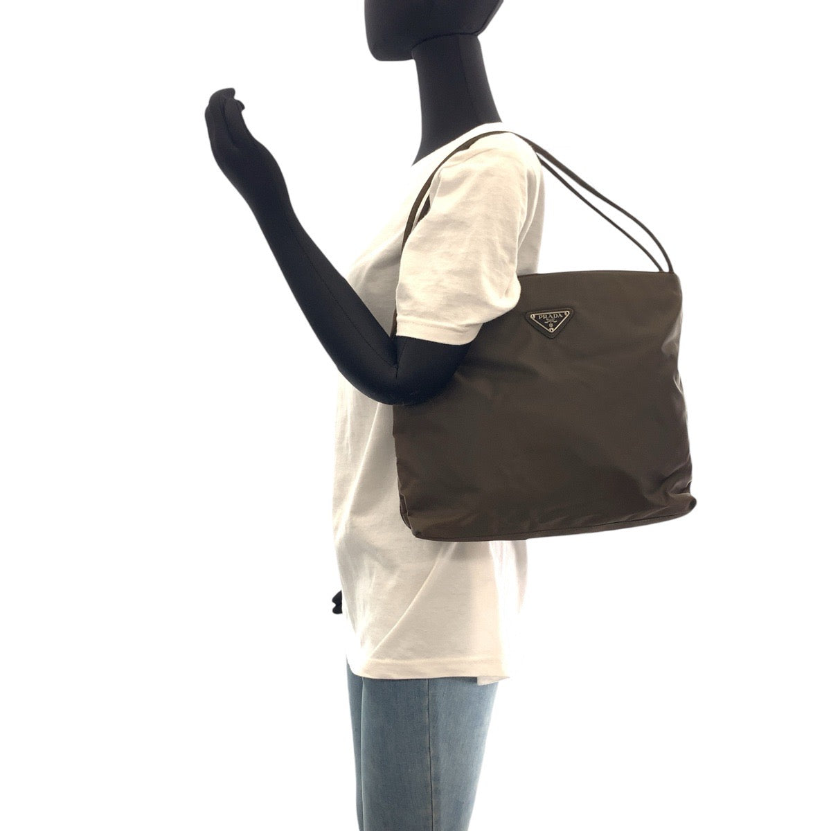 PRADA Shoulder Bag Nylon Brown Test Triangle With logo Women Used Authentic