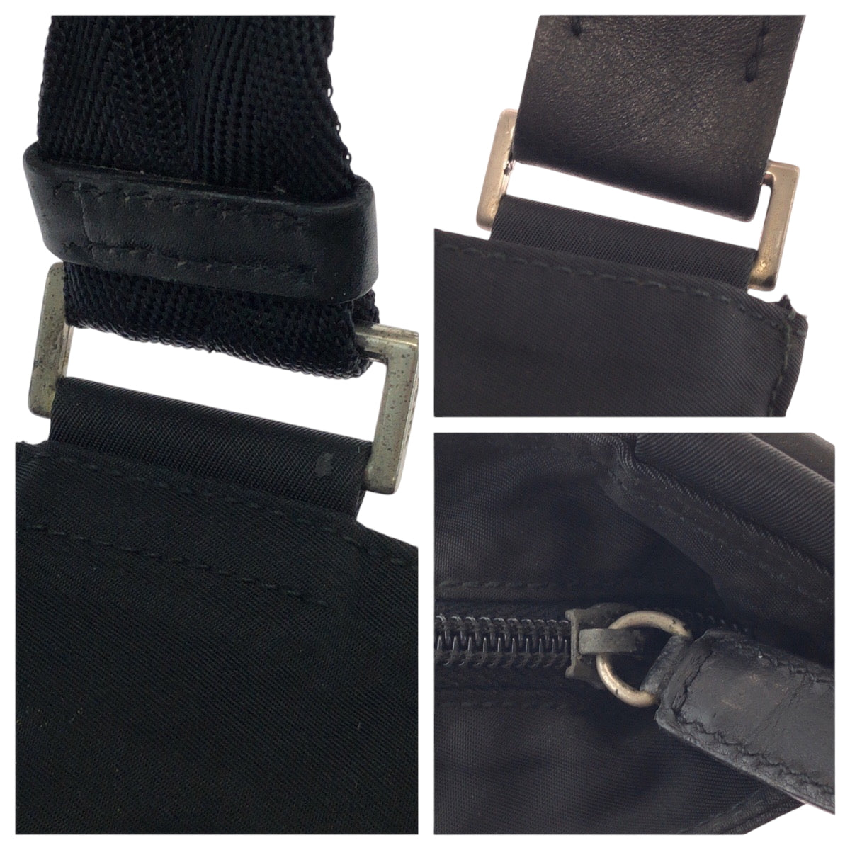 PRADA Shoulder Bag Nylon Black SilverMetal Shoulder Bag Sacoche Test Triangle With logo mens Used Authentic
