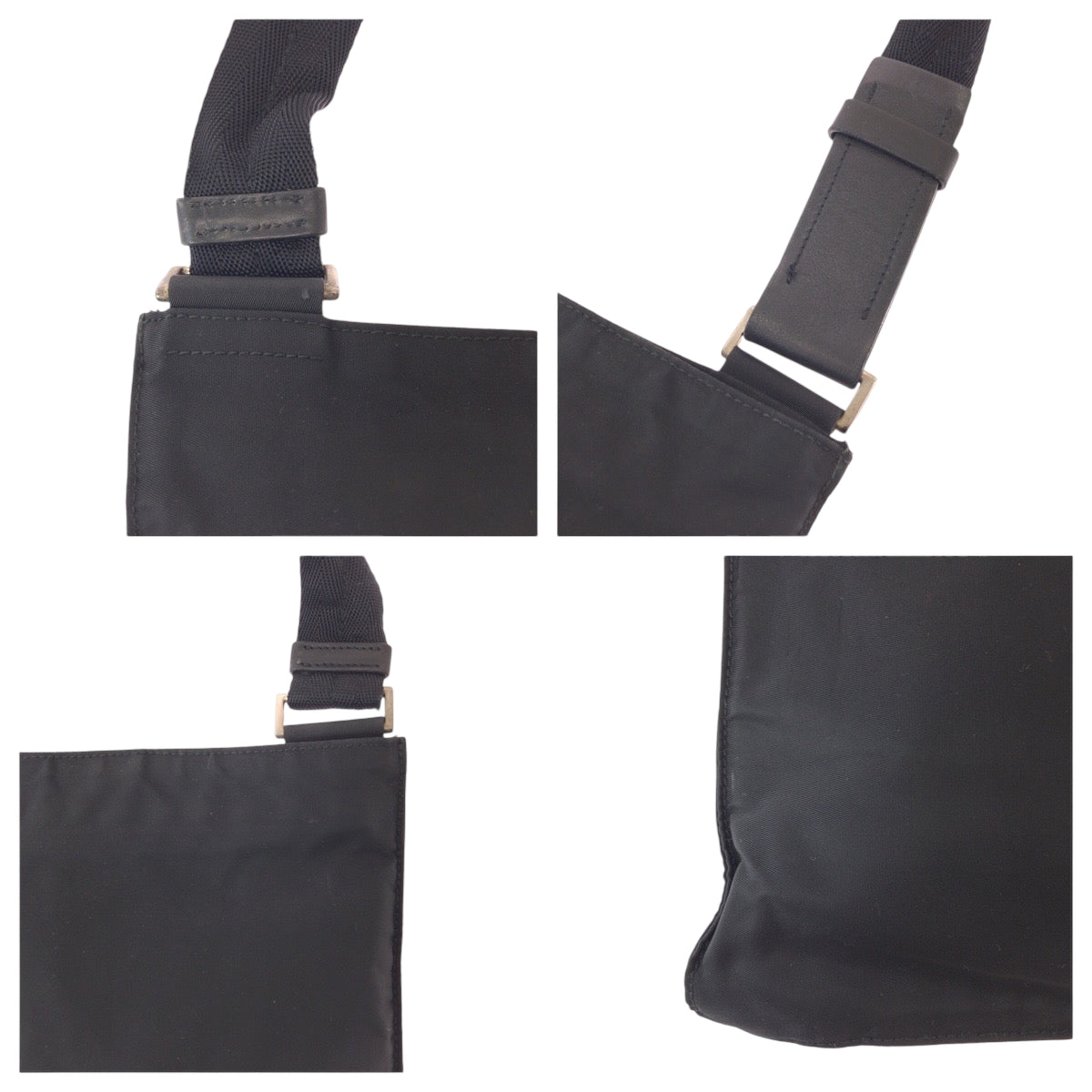 PRADA Shoulder Bag Nylon Black SilverMetal Shoulder Bag Sacoche Test Triangle With logo mens Used Authentic