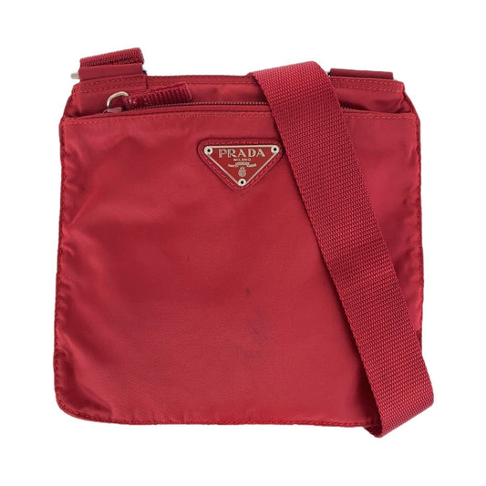 PRADA Shoulder Bag Nylon Red Shoulder Bag pochette Test Triangle With logo Women Used Authentic