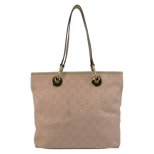 GUCCI Tote Bag 139552 GG canvas, leather Pink White Gold Metal Tote Bag Shoulder Bag Women Used Authentic