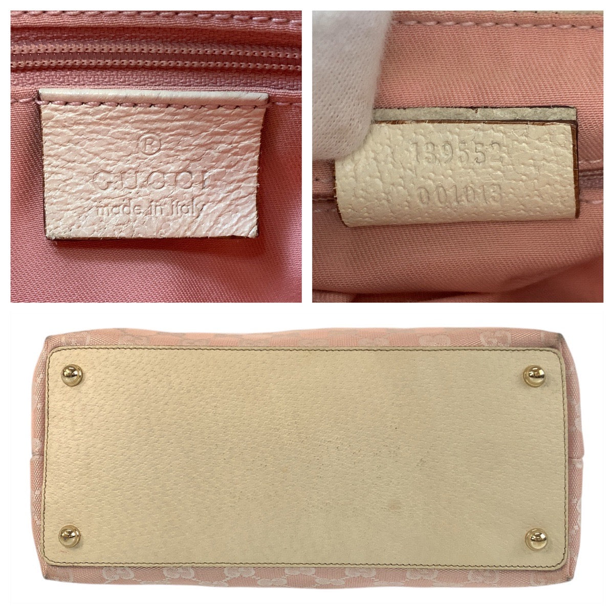 GUCCI Tote Bag 139552 GG canvas, leather Pink White Gold Metal Tote Bag Shoulder Bag Women Used Authentic