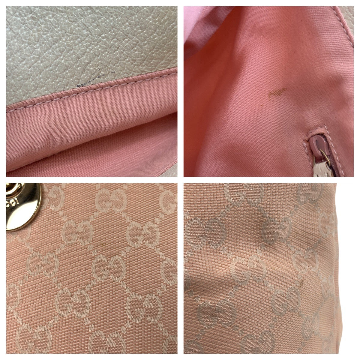 GUCCI Tote Bag 139552 GG canvas, leather Pink White Gold Metal Tote Bag Shoulder Bag Women Used Authentic