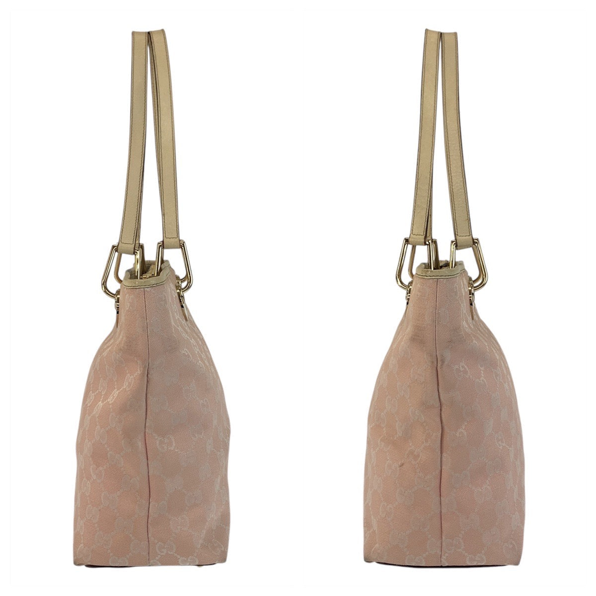 GUCCI Tote Bag 139552 GG canvas, leather Pink White Gold Metal Tote Bag Shoulder Bag Women Used Authentic