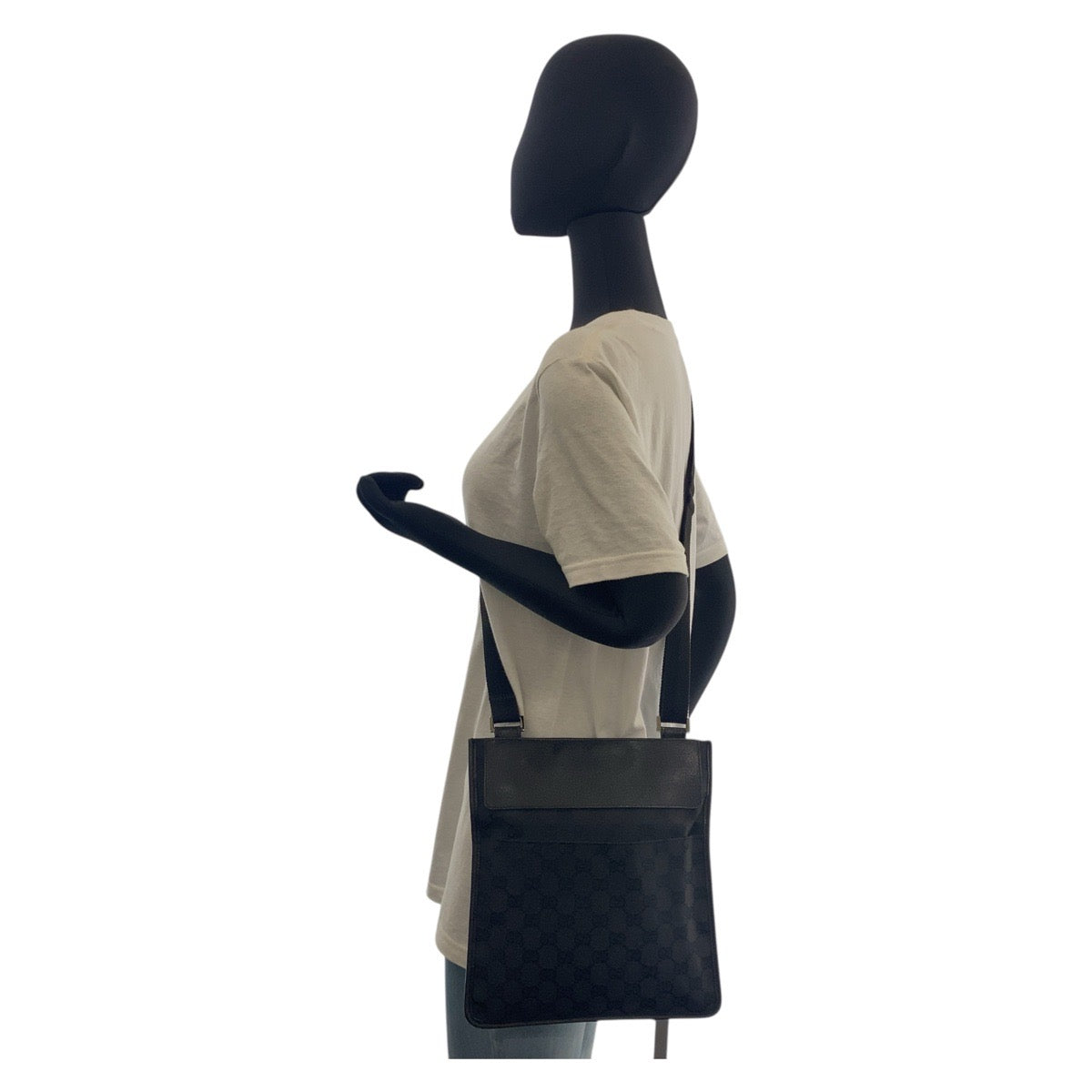 GUCCI Shoulder Bag 27639 GG canvas, leather Black black Shoulder Bag pochette Women Used Authentic