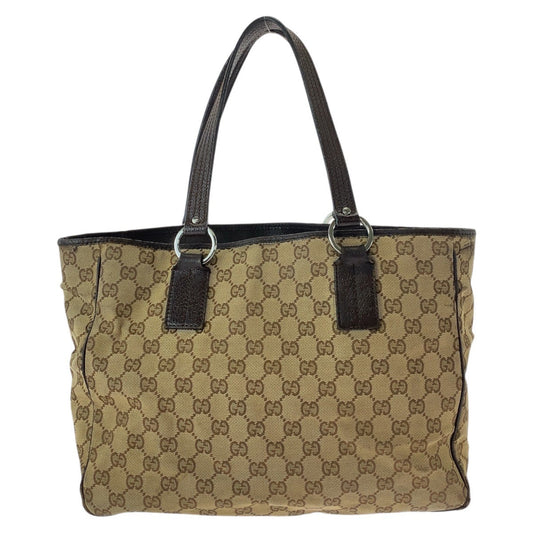 GUCCI Tote Bag 113017 GG canvas, leather Beige brown Tote Bag Shoulder Bag Women Used Authentic