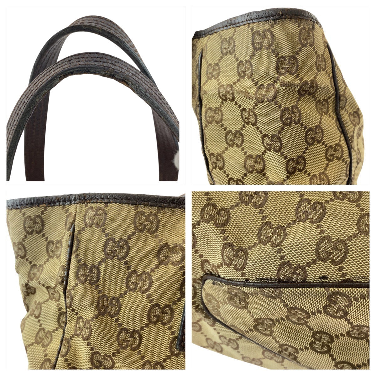 GUCCI Tote Bag 113017 GG canvas, leather Beige brown Tote Bag Shoulder Bag Women Used Authentic