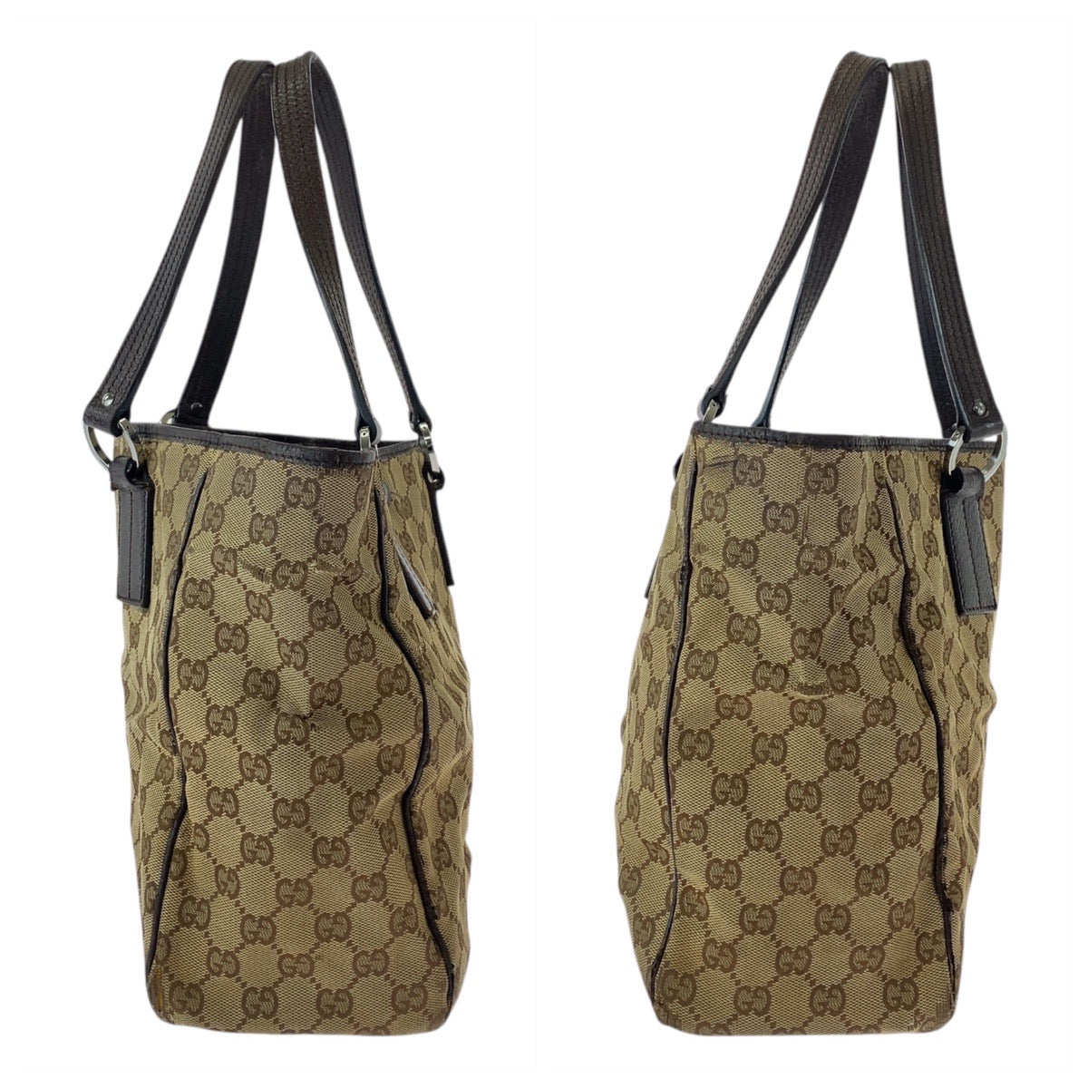 GUCCI Tote Bag 113017 GG canvas, leather Beige brown Tote Bag Shoulder Bag Women Used Authentic