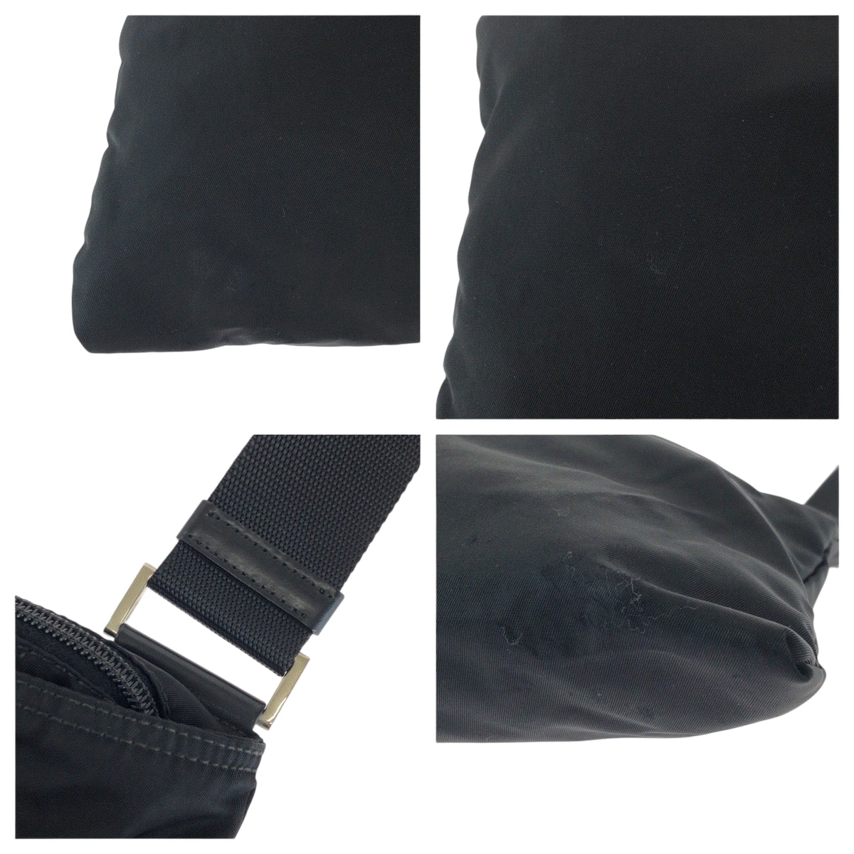 PRADA Shoulder Bag Nylon Black SilverMetal Shoulder Bag pochette Test Triangle With logo Women Used Authentic