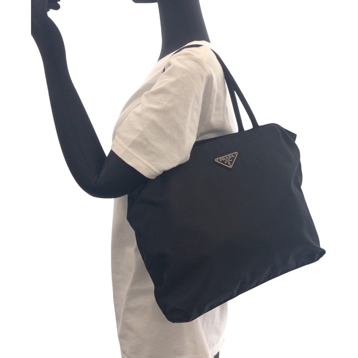 PRADA Tote Bag Nylon black Tote Bag handbag Test Triangle With logo Women Used Authentic