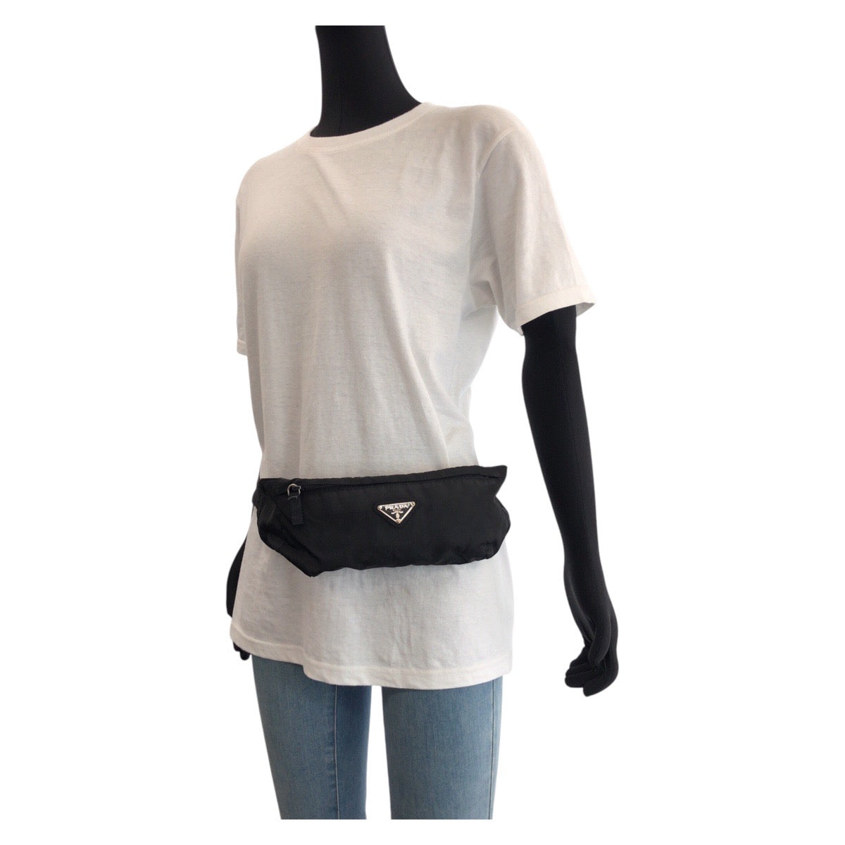 PRADA Waist bag Nylon black Sling bag Test Triangle With logo Women Used Authentic