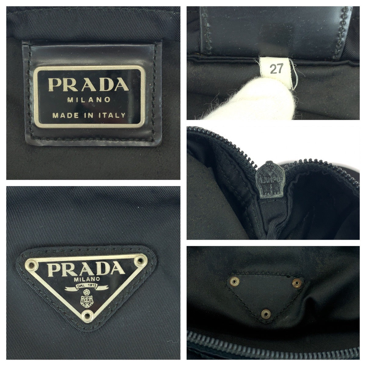 PRADA Shoulder Bag Nylon Black SilverMetal Shoulder Bag pochette Test Triangle With logo mens Used Authentic