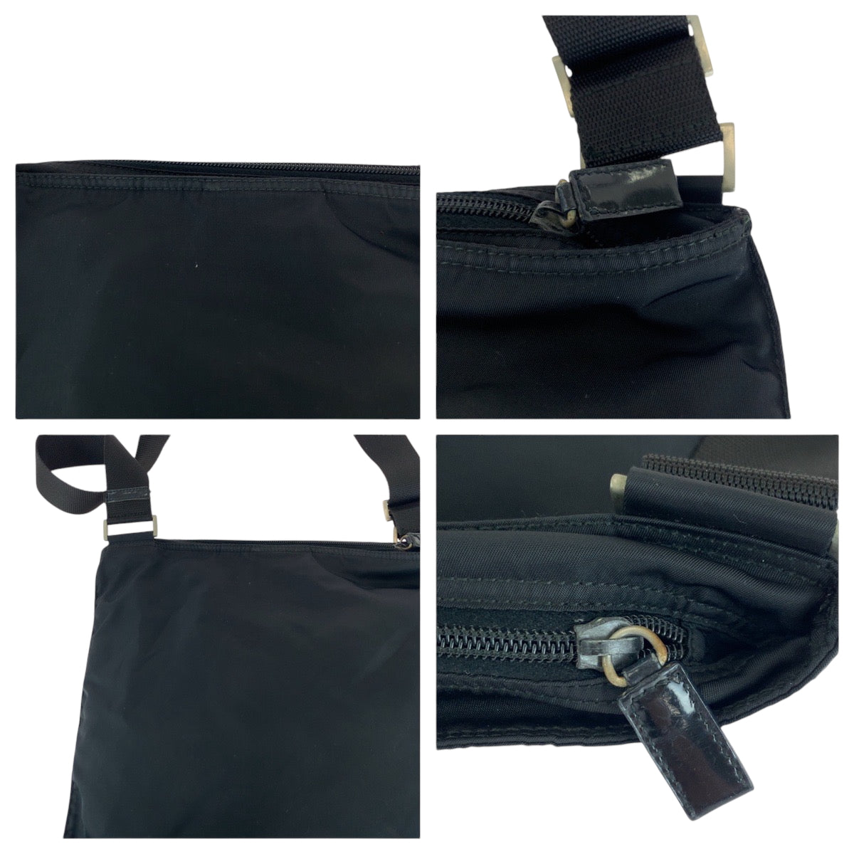 PRADA Shoulder Bag Nylon Black SilverMetal Shoulder Bag pochette Test Triangle With logo mens Used Authentic