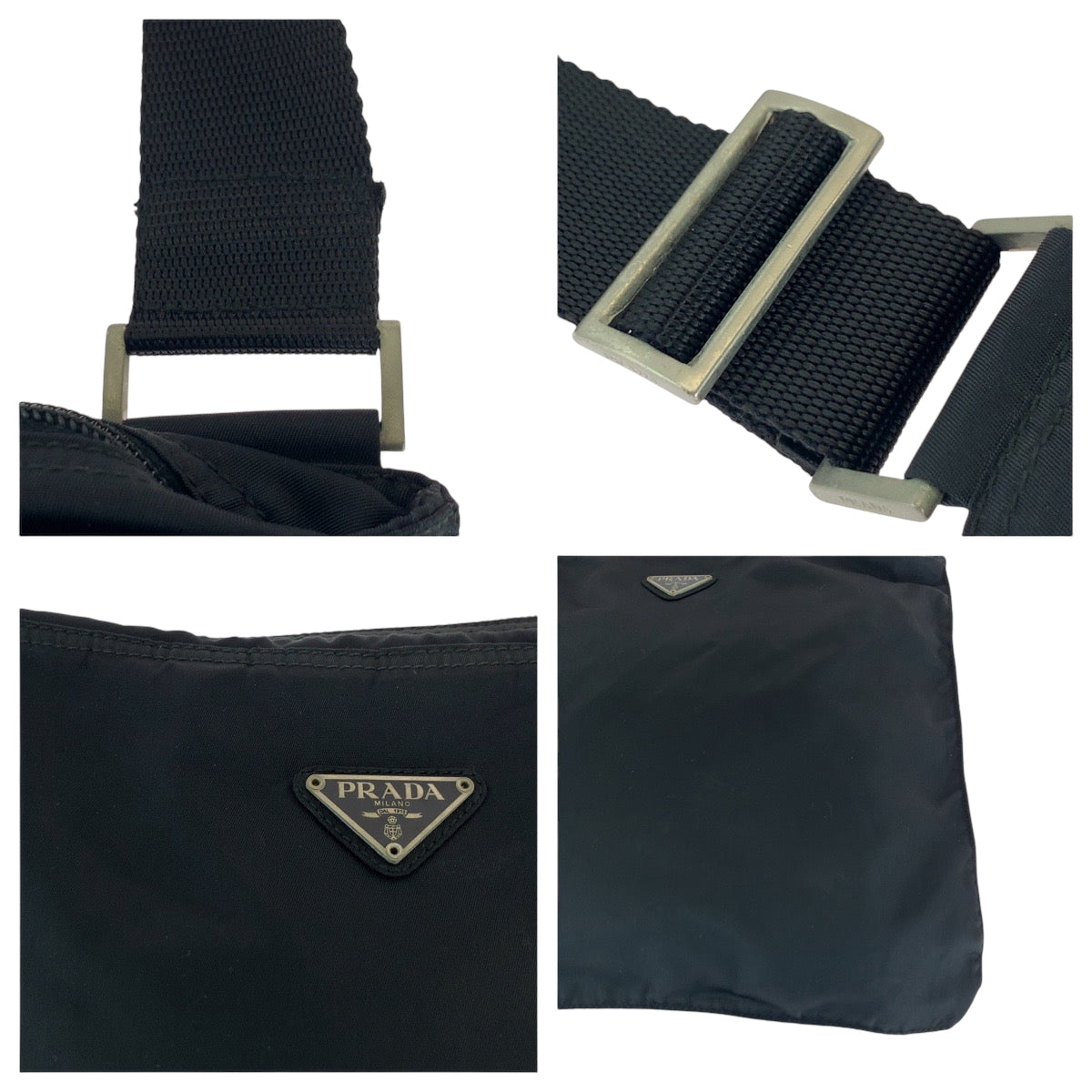 PRADA Shoulder Bag Nylon Black SilverMetal Shoulder Bag pochette Test Triangle With logo mens Used Authentic