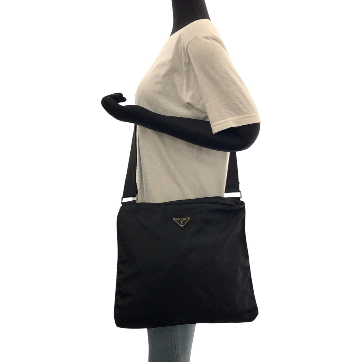 PRADA Shoulder Bag Nylon Black SilverMetal Shoulder Bag pochette Test Triangle With logo mens Used Authentic