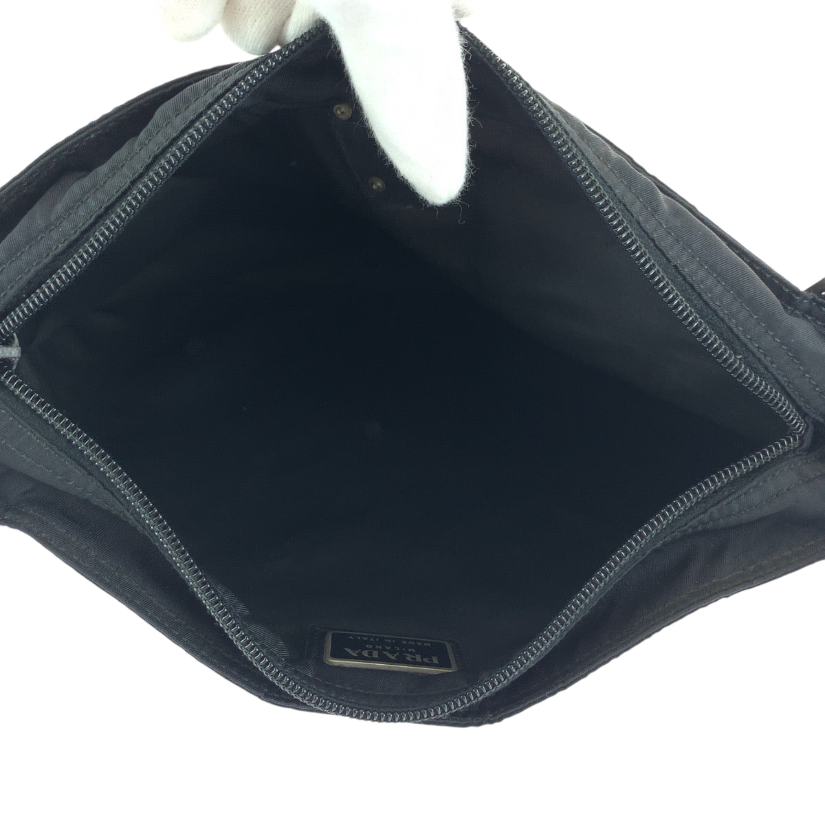 PRADA Shoulder Bag Nylon Black SilverMetal Shoulder Bag pochette Test Triangle With logo mens Used Authentic
