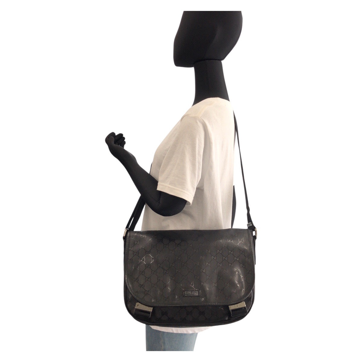 GUCCI Shoulder Bag PVC black Shoulder Bag Messenger bag GG implementation Women Used Authentic