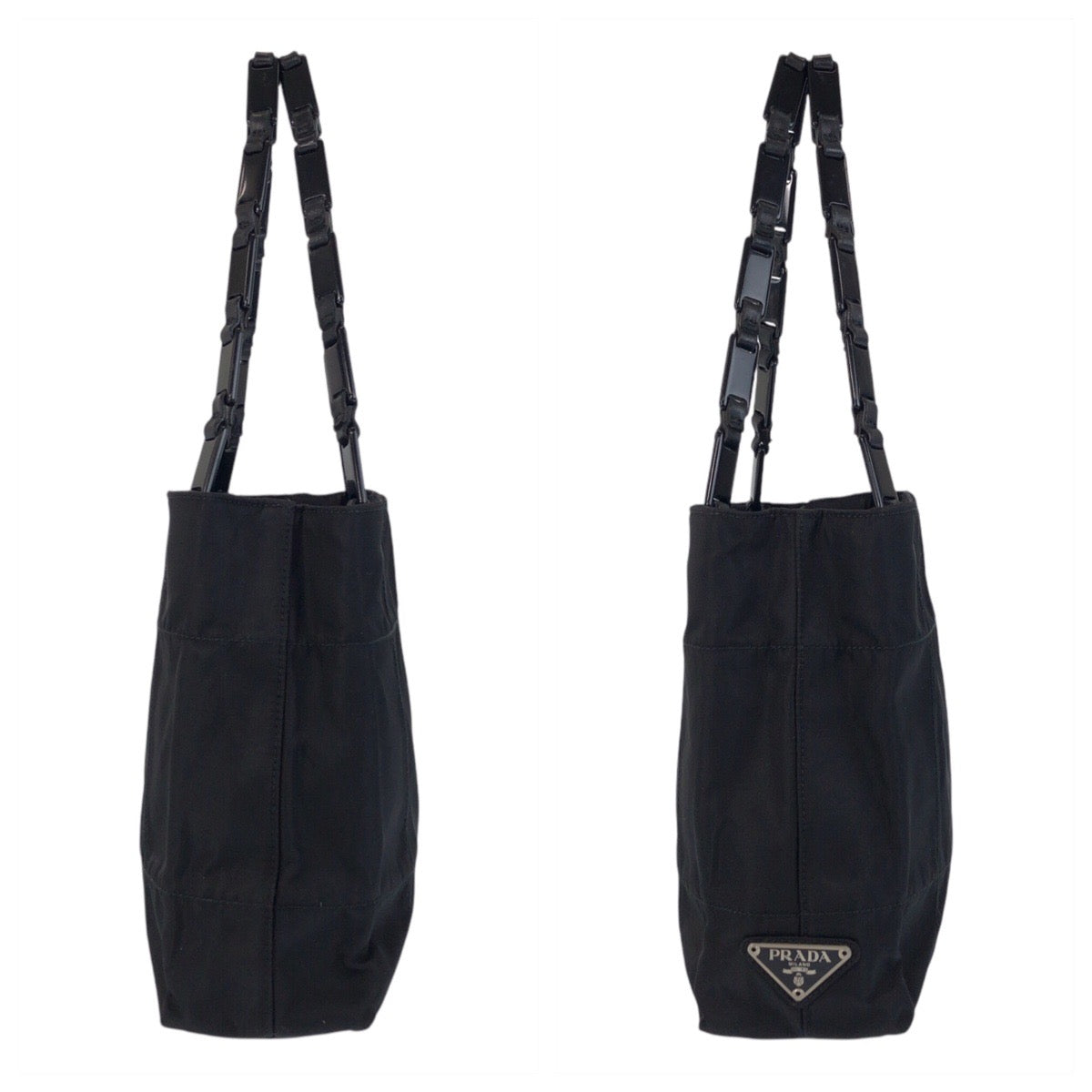 PRADA Tote Bag Nylon, Plastic black Tote Bag Shoulder Bag Test Triangle With logo Women Used Authentic