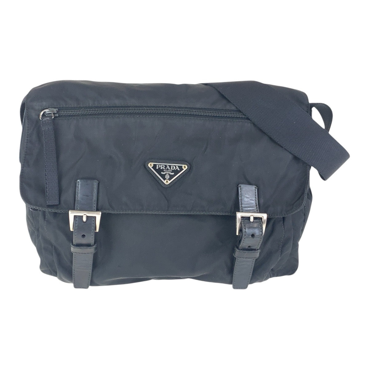 PRADA Shoulder Bag 31 Nylon Black SilverMetal Crossbody Shoulder Bag Unisex Test Triangle With logo Women Used Authentic