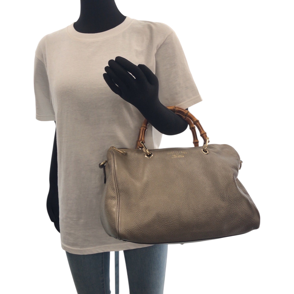 GUCCI Shoulder Bag 353124 leather gold Shoulder Bag Handbag 2way Bamboo Women Used Authentic