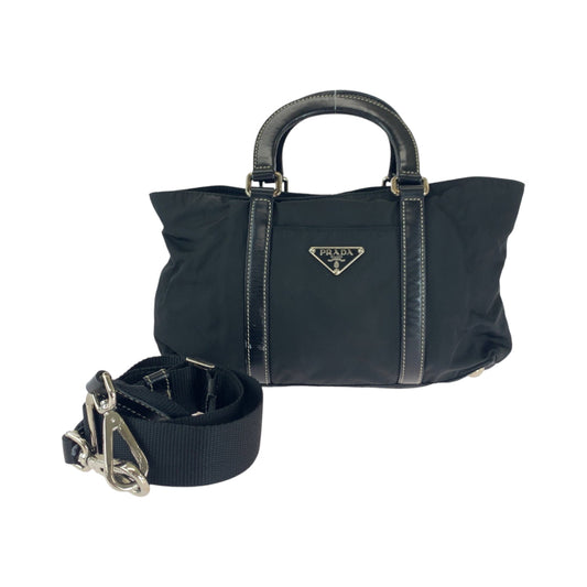 PRADA Shoulder Bag BN1052 Nylon Black SilverMetal Shoulder Bag Handbag 2way Test Triangle With logo Women Used Authentic