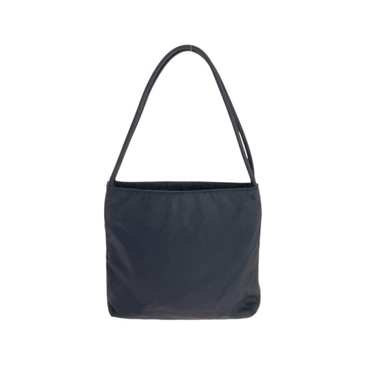 PRADA Tote Bag Nylon Black SilverMetal Tote Bag  Shoulder Bag Test Triangle With logo Women Used Authentic