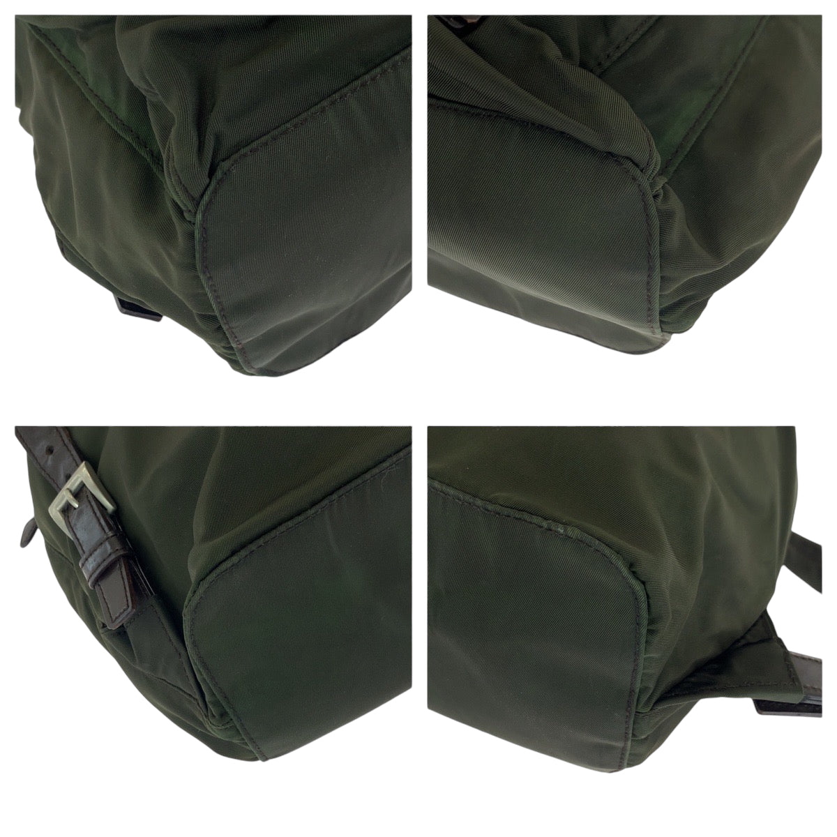 PRADA Backpack Nylon Khaki Brown SilverMetal Backpack Backpack Test Triangle With logo Women Used Authentic