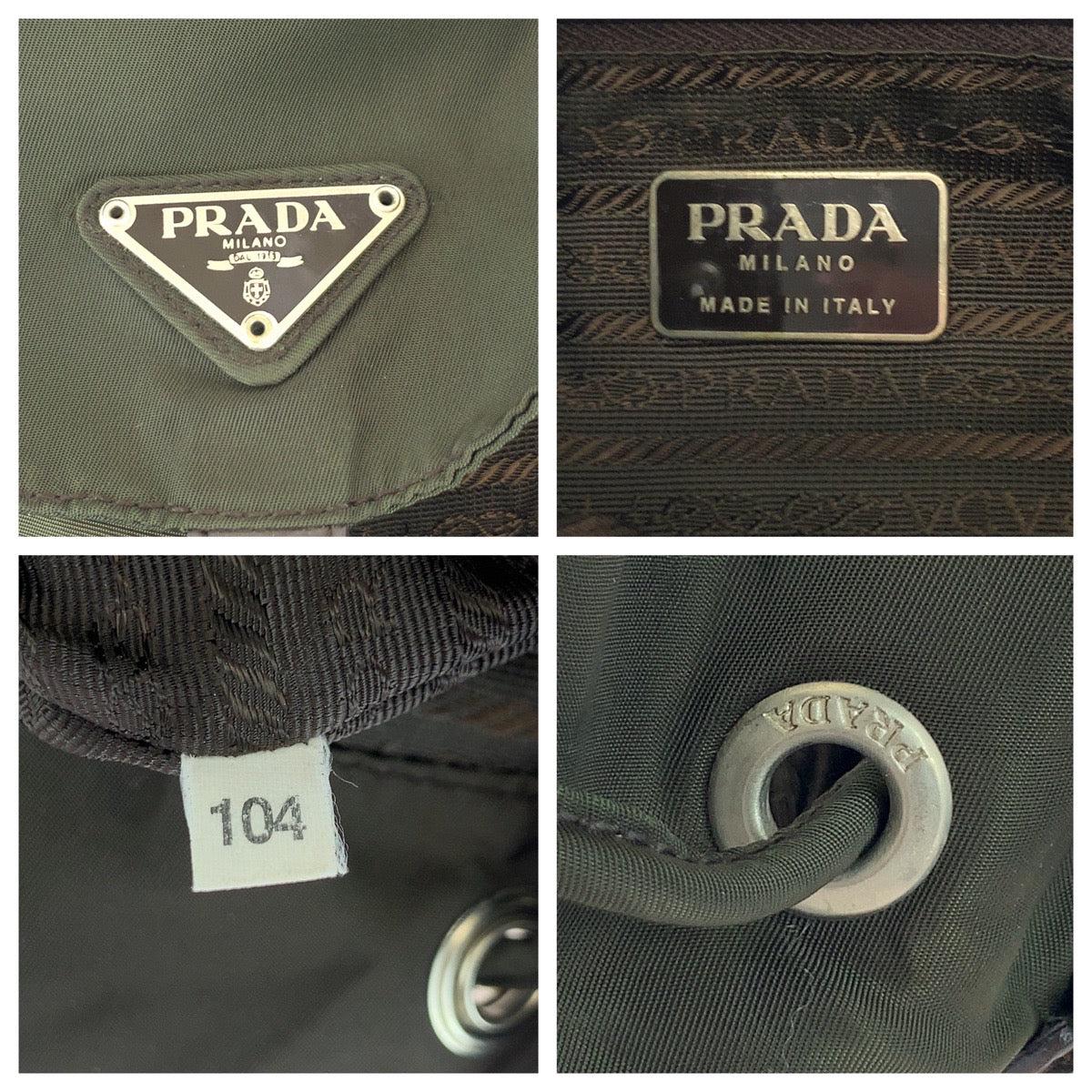 PRADA Backpack Nylon Khaki Brown SilverMetal Backpack Backpack Test Triangle With logo Women Used Authentic