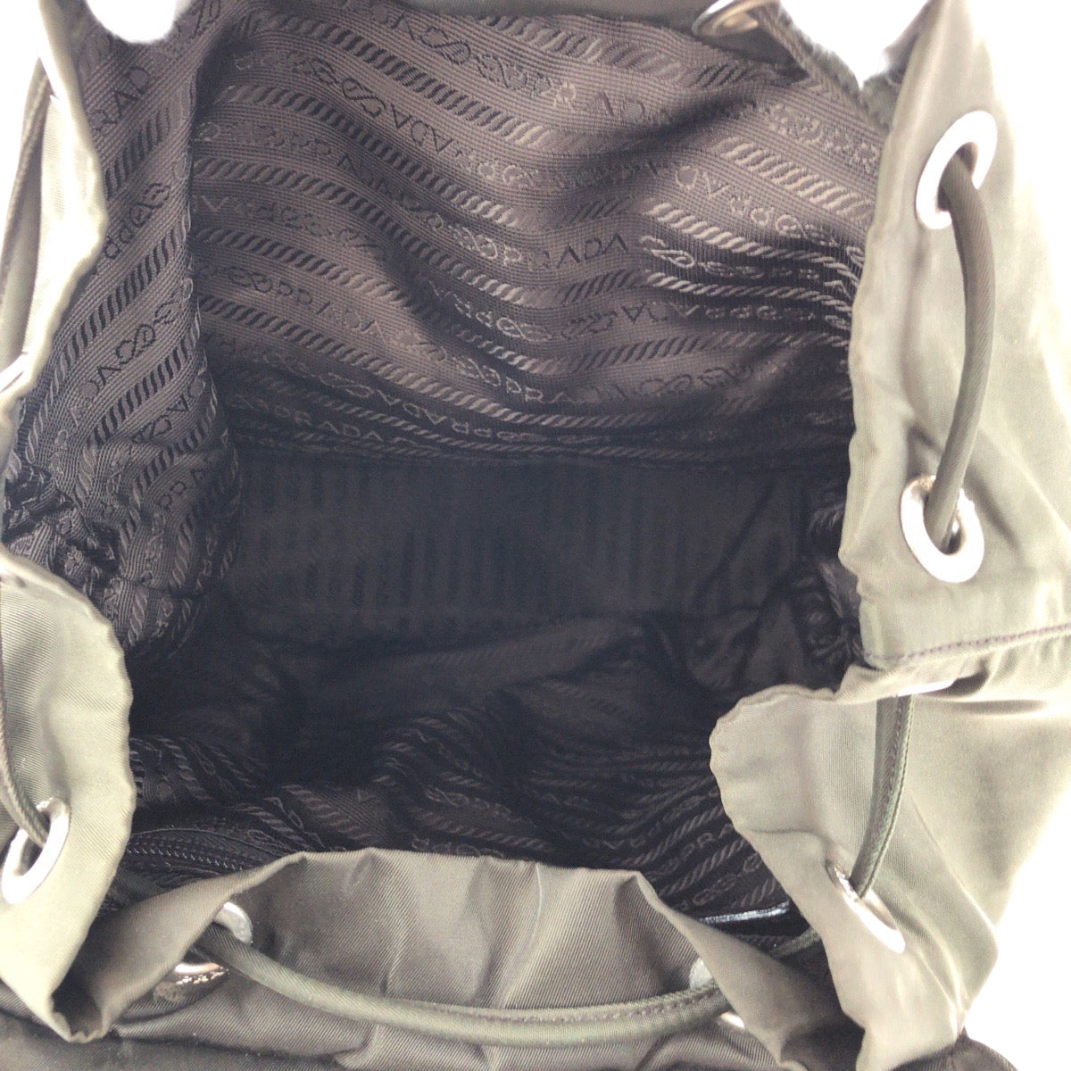 PRADA Backpack Nylon Khaki Brown SilverMetal Backpack Backpack Test Triangle With logo Women Used Authentic