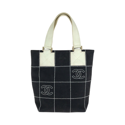 CHANEL Tote Bag canvas Black GoldMetal Handbag Tote Bag Wild Stitch Chocolate Bar COCO Mark Women Used Authentic