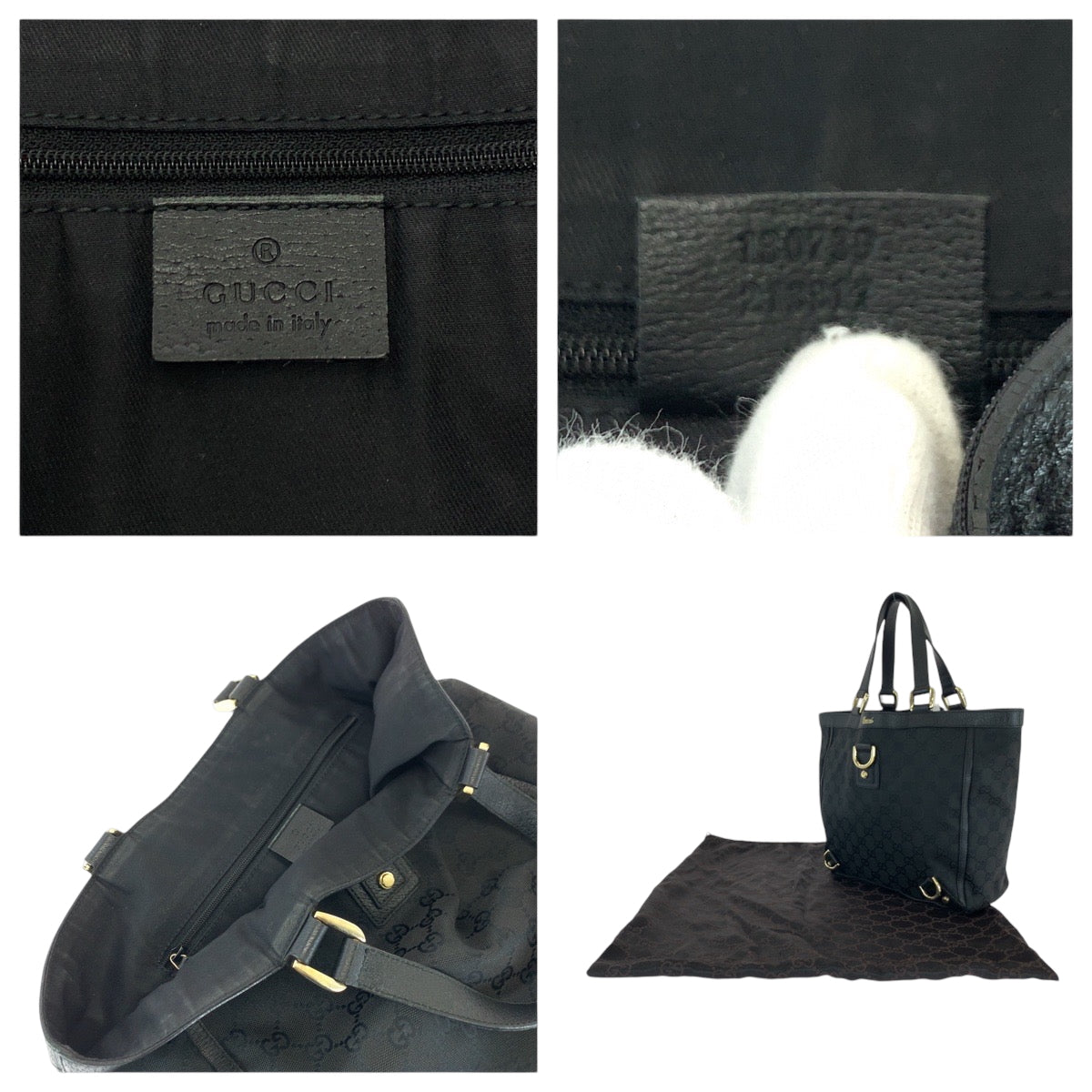 GUCCI Handbag 130739 GG canvas Black GoldMetal Handbag Tote Bag Abbey Women Used Authentic