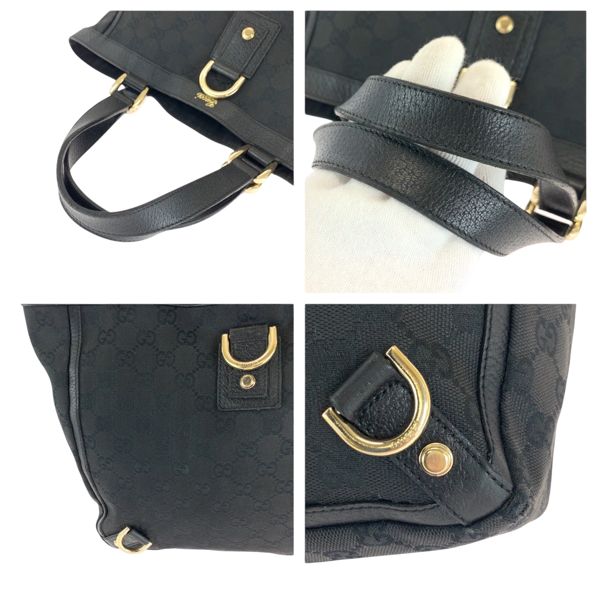 GUCCI Handbag 130739 GG canvas Black GoldMetal Handbag Tote Bag Abbey Women Used Authentic