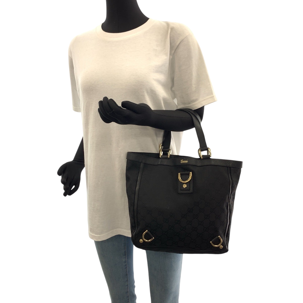GUCCI Handbag 130739 GG canvas Black GoldMetal Handbag Tote Bag Abbey Women Used Authentic