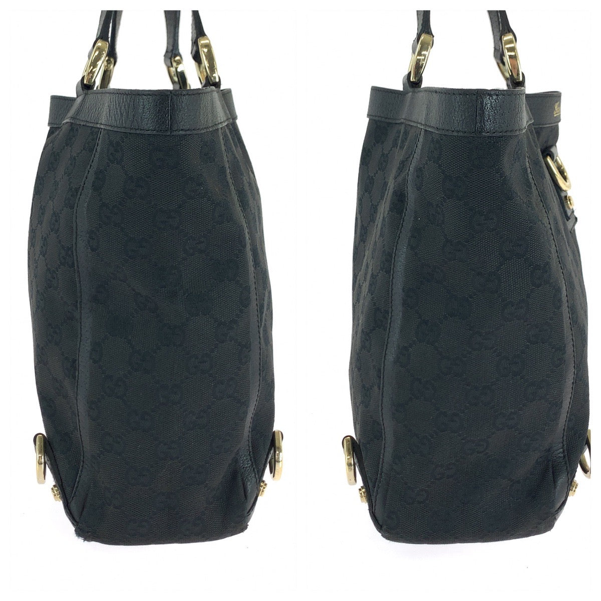 GUCCI Handbag 130739 GG canvas Black GoldMetal Handbag Tote Bag Abbey Women Used Authentic