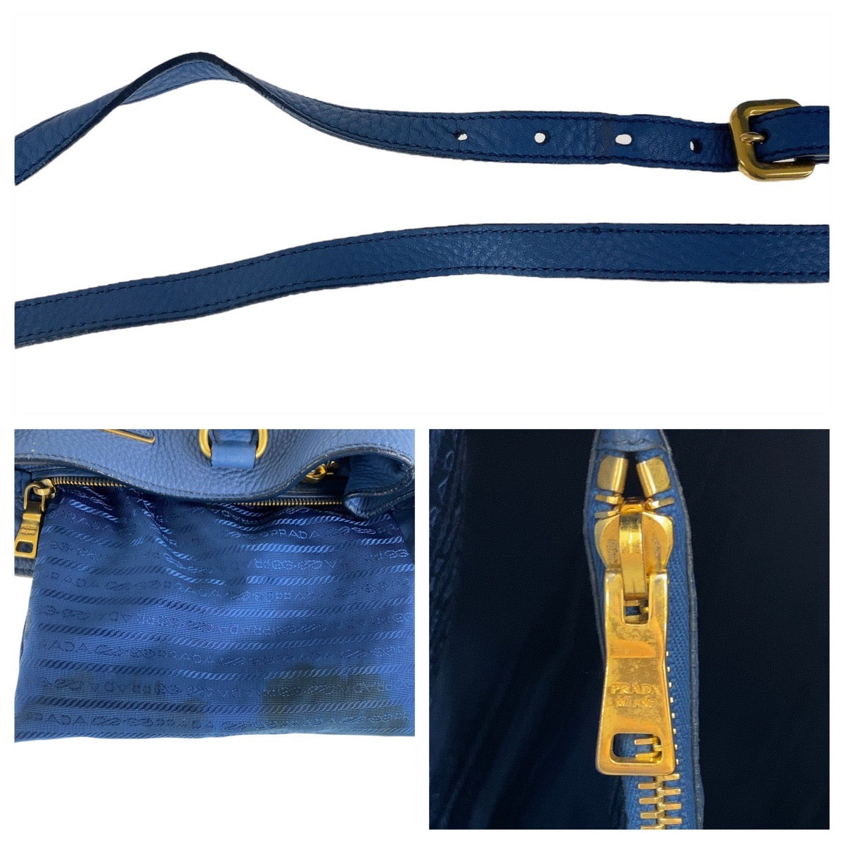 PRADA Handbag leather blue Handbag Shoulder Bag 2way Vitterodino Women Used Authentic
