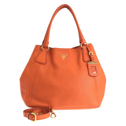 PRADA Tote Bag leather Orange Tote Bag Shoulder Bag 2way Vittero Women Used Authentic