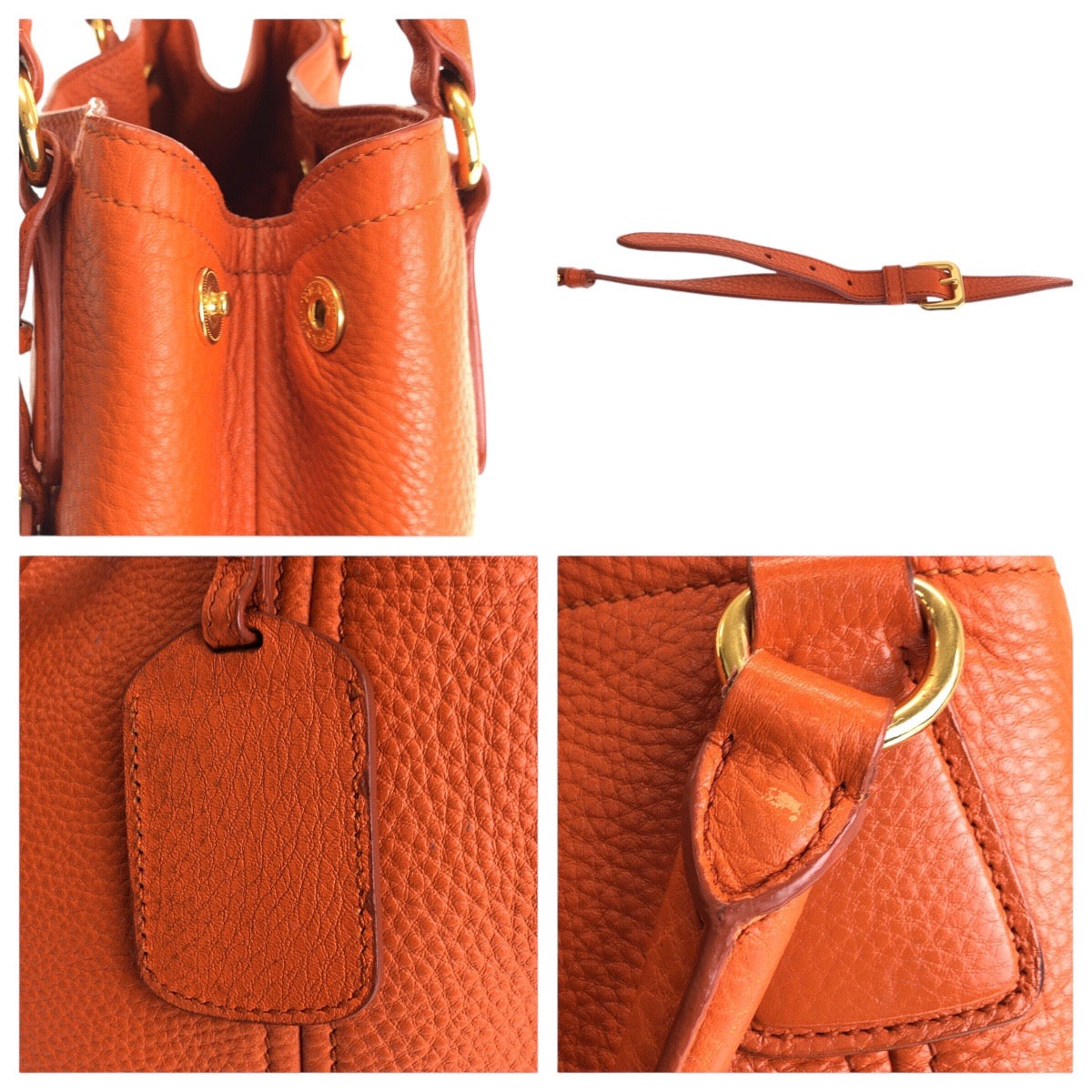 PRADA Tote Bag leather Orange Tote Bag Shoulder Bag 2way Vittero Women Used Authentic
