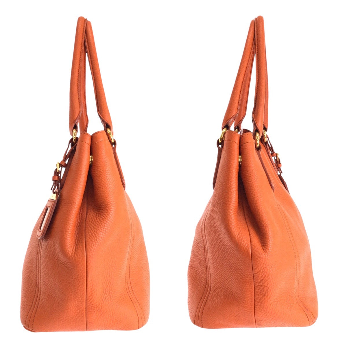 PRADA Tote Bag leather Orange Tote Bag Shoulder Bag 2way Vittero Women Used Authentic