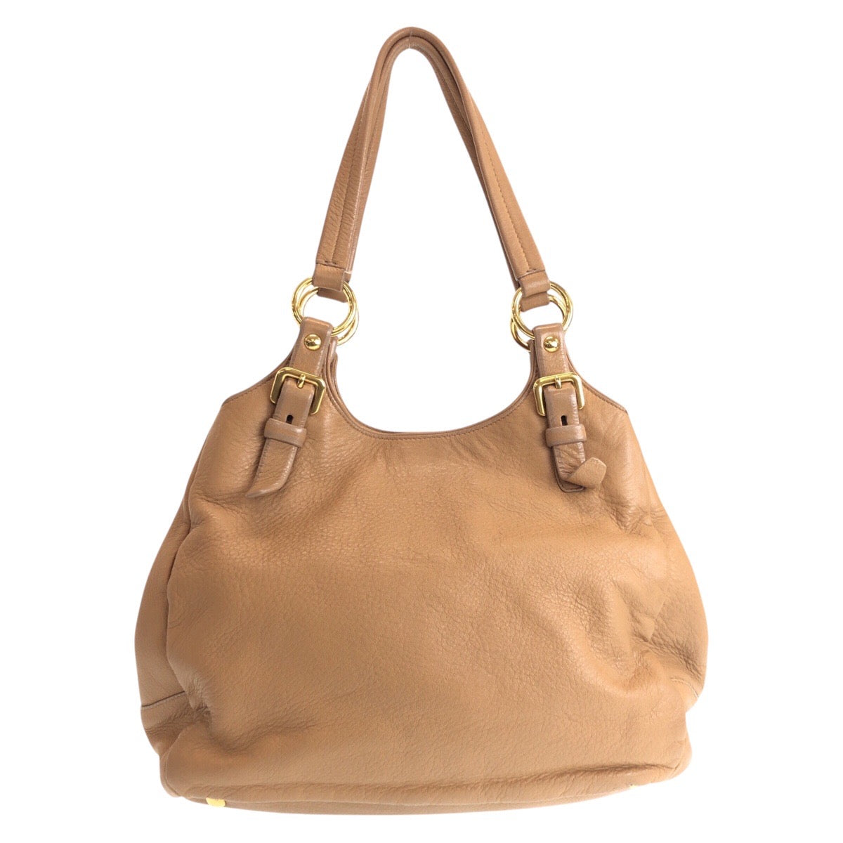 PRADA Shoulder Bag leather Beige Gold Metal