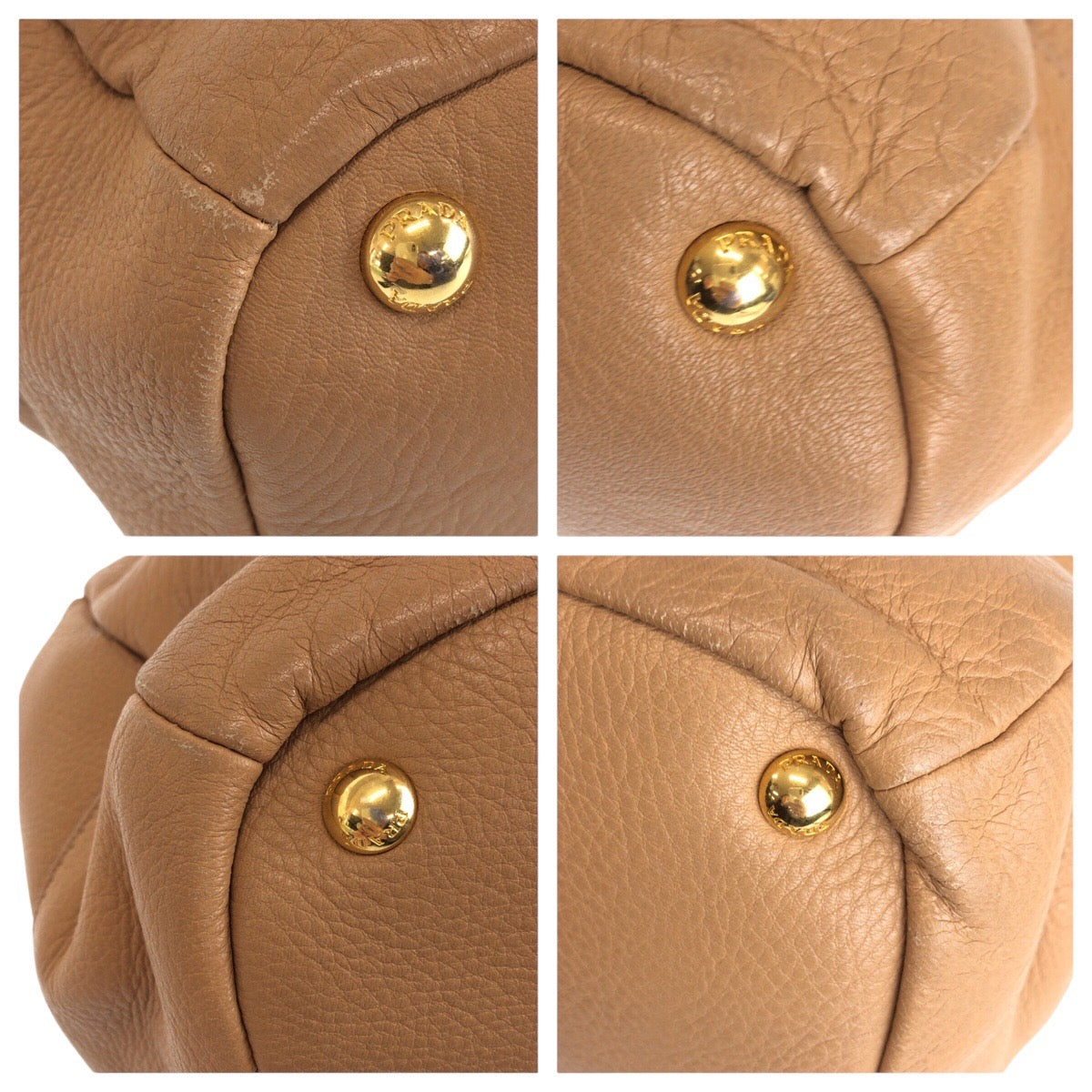 PRADA Shoulder Bag leather Beige Gold Metal