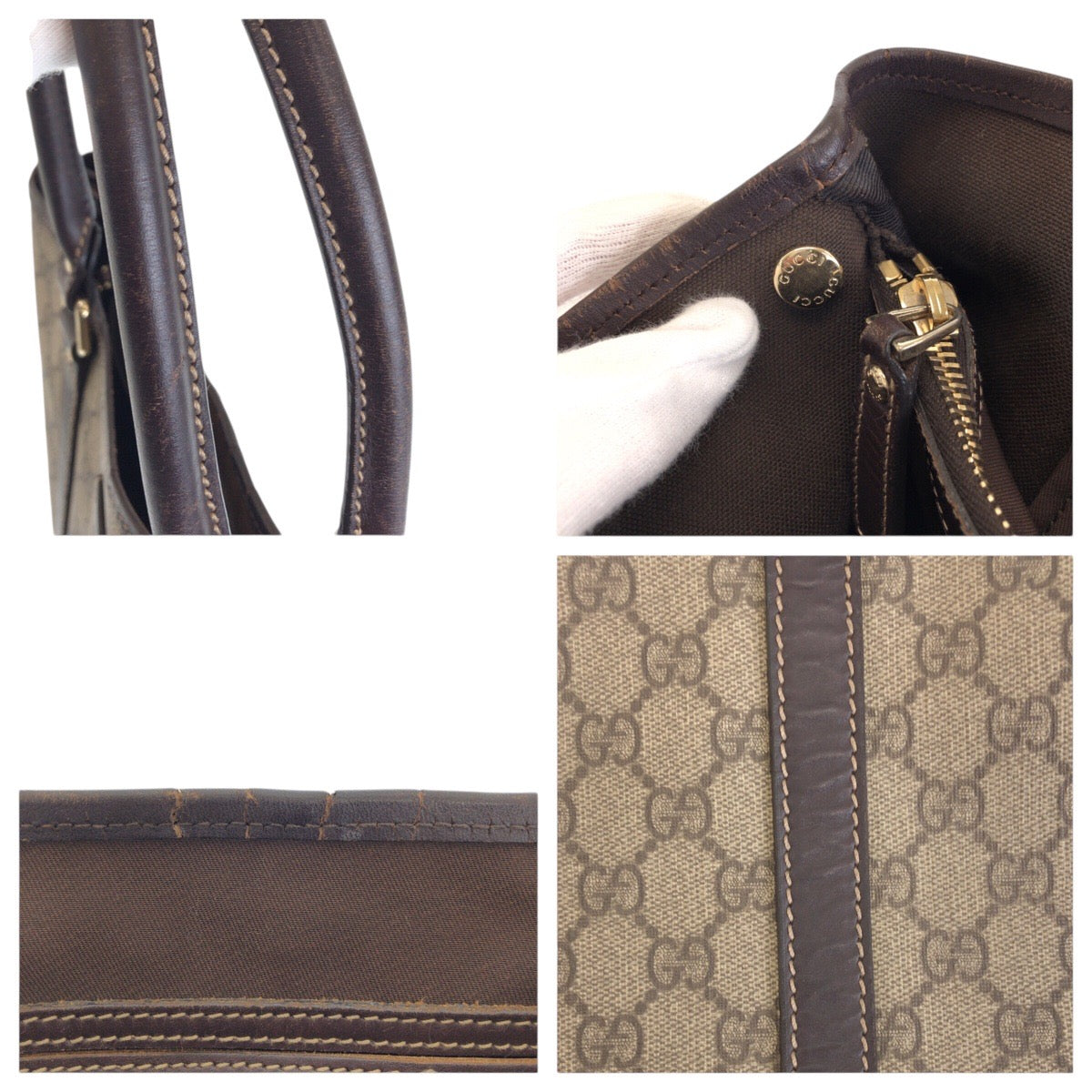 GUCCI Tote Bag 223668 GG Supreme Canvas Brown Beige Gold Metal