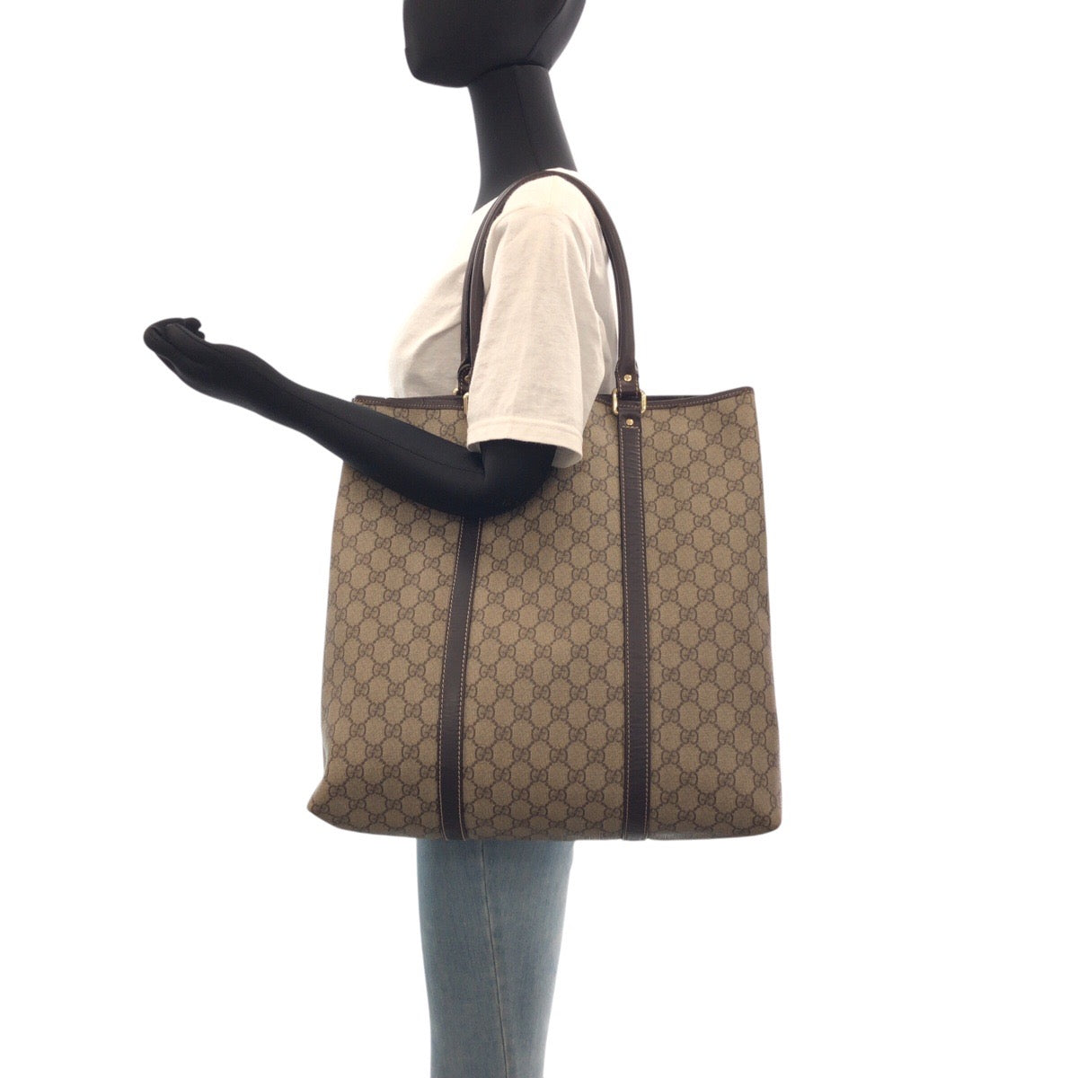 GUCCI Tote Bag 223668 GG Supreme Canvas Brown Beige Gold Metal