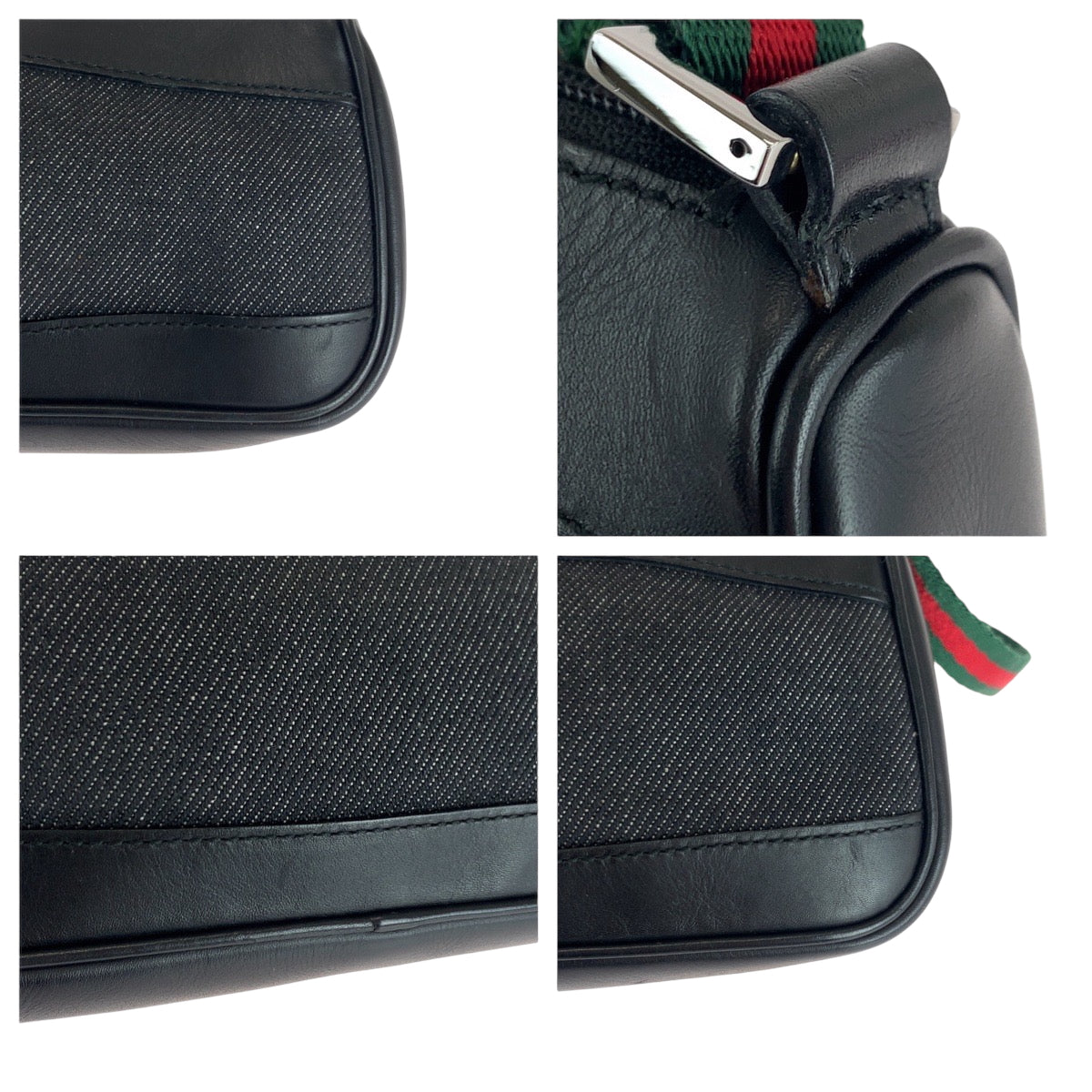 GUCCI Handbag 92320 Canvas, Leather Black SilverMetal Handbag accessory pouch Sherry line Women Used Authentic