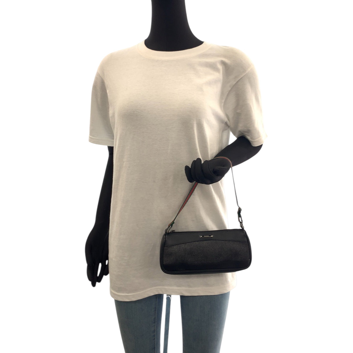 GUCCI Handbag 92320 Canvas, Leather Black SilverMetal Handbag accessory pouch Sherry line Women Used Authentic